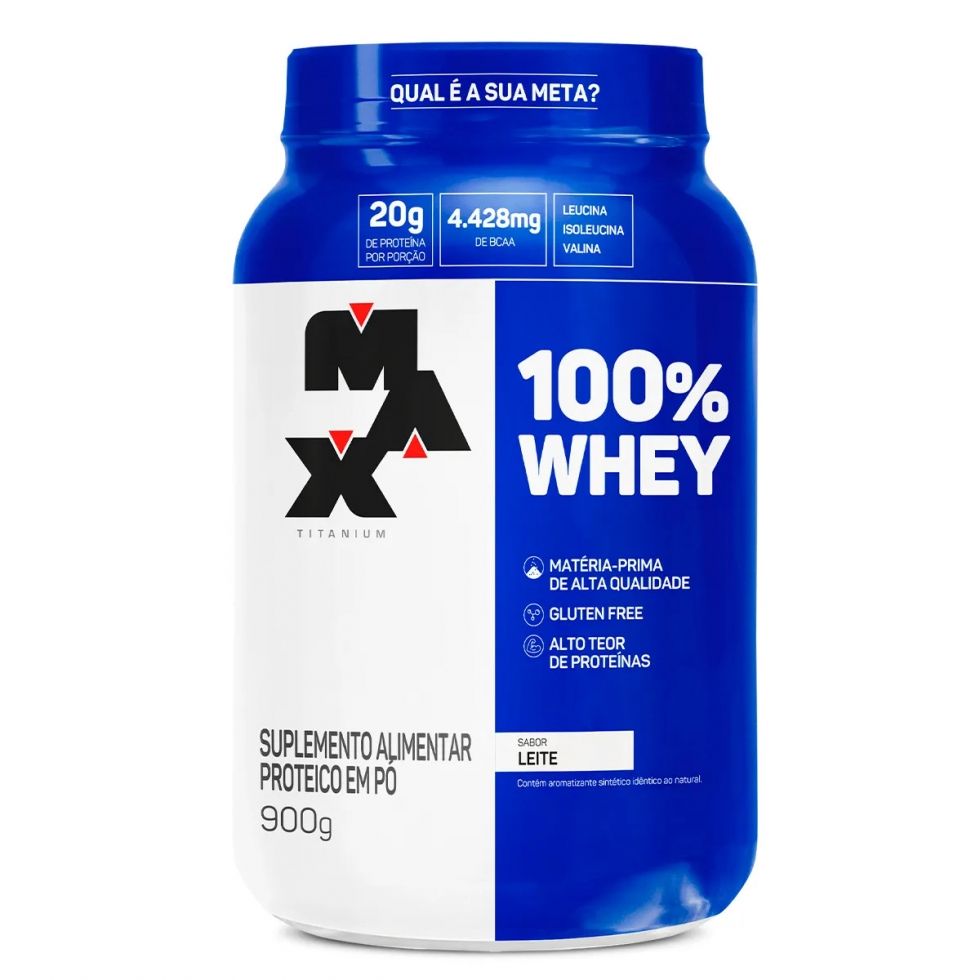 100% Whey (900g) - Leite (Max Titanium) + Coqueteleira Atlhetica 25 anos