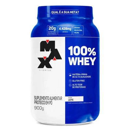 100% Whey (900g) - Leite (Max Titanium) + Coqueteleira Atlhetica 25 anos