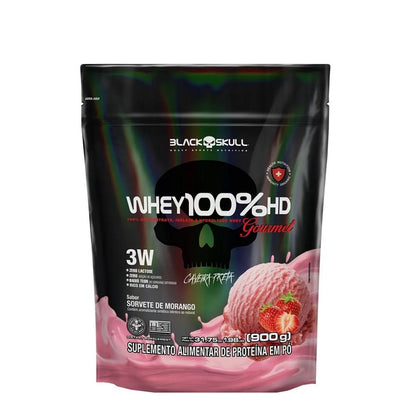 Whey 100% HD Gourmet Refil (900g) - Sorvete de Morango Black Skull